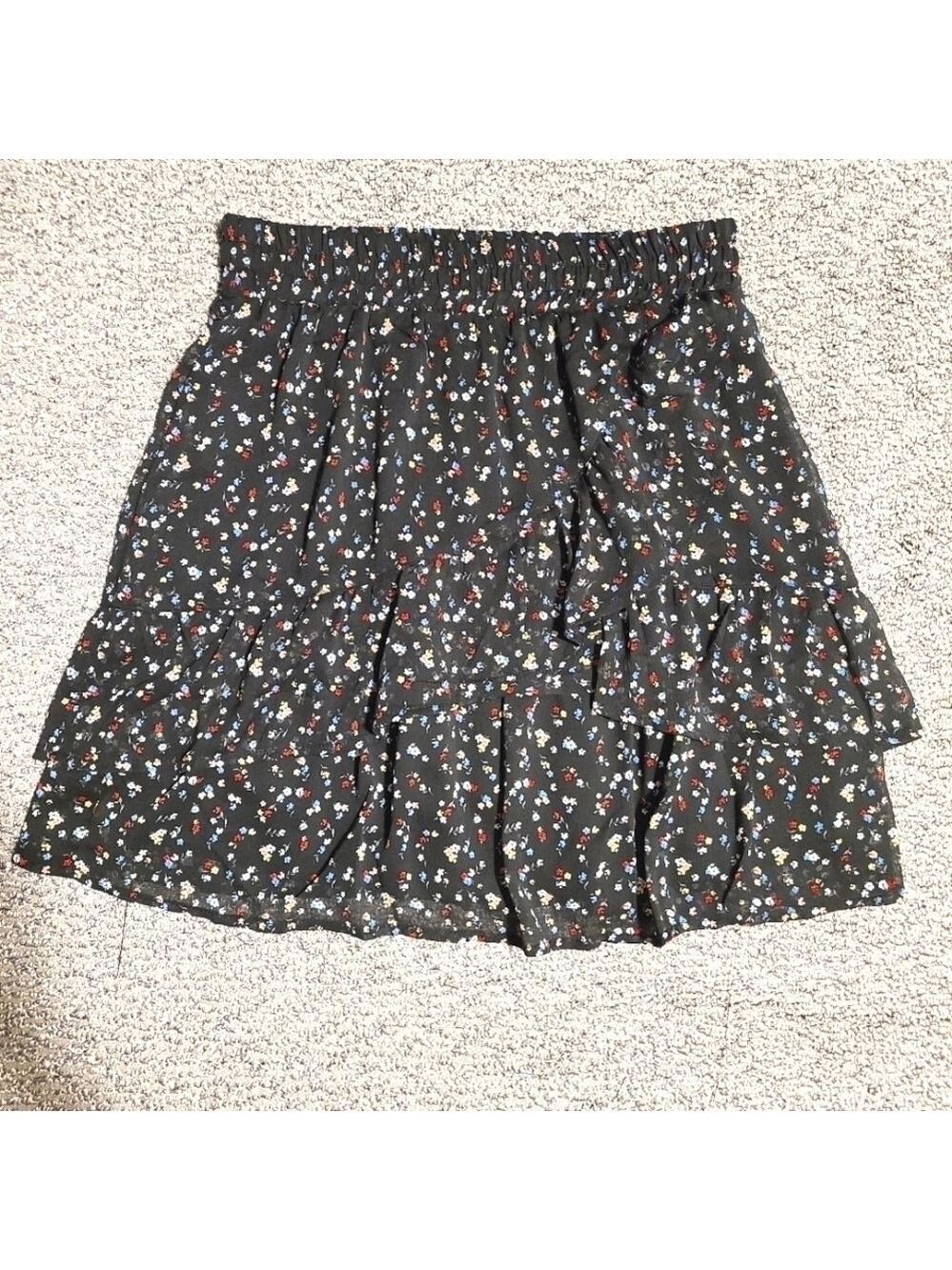 Autres Filles Y2K Floral Print Fairycore Mini Skirt Tiered Ruffle Hem Small